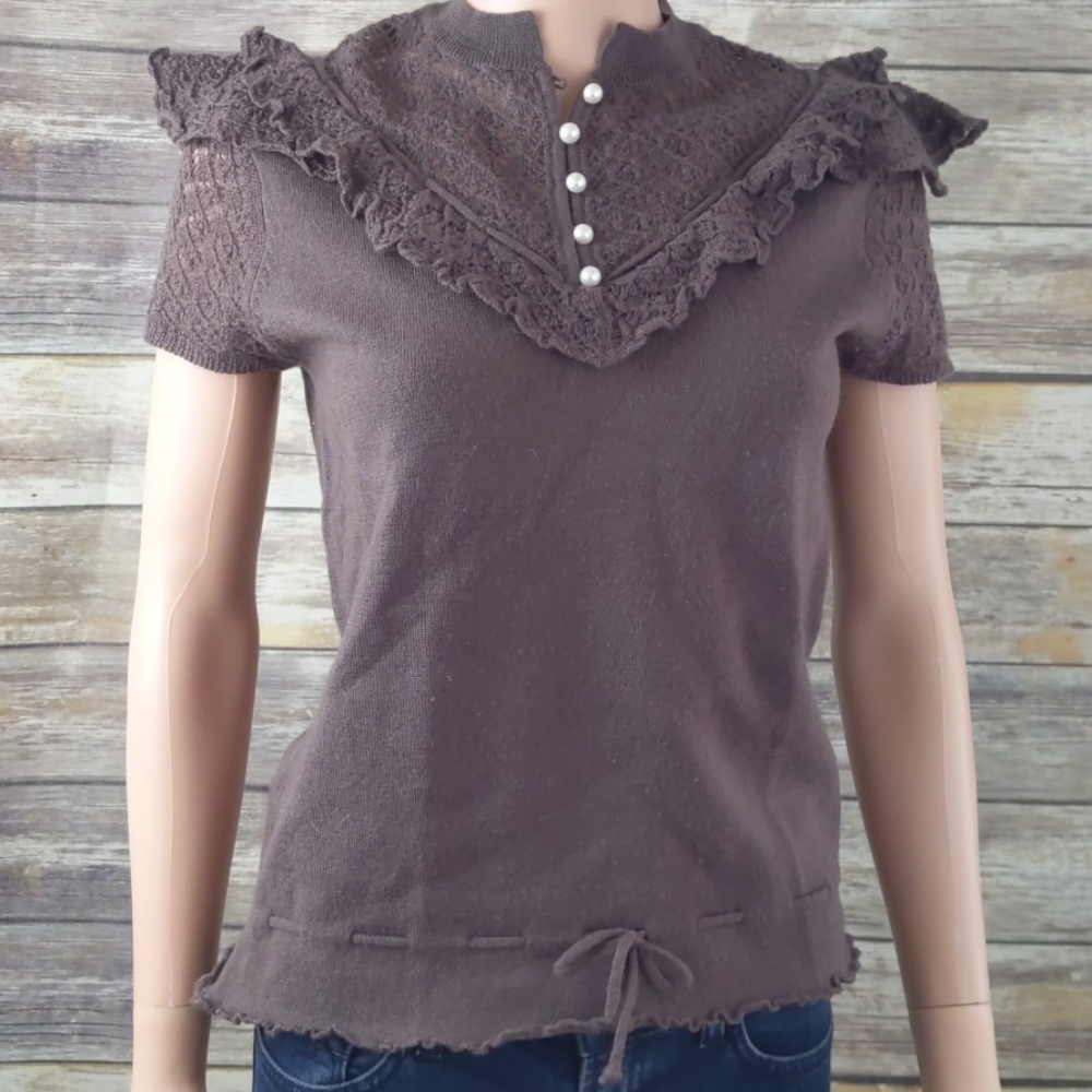 Blu Stocking Brown Short Sleeve Knit Top